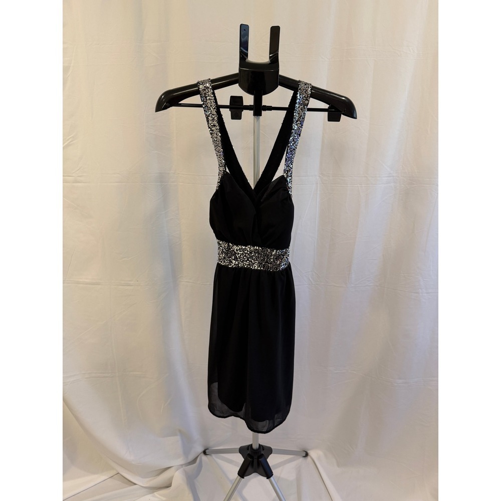 Black Sequin Party Dress XTAREN Babydo Sleeveless Mini Dress Size M